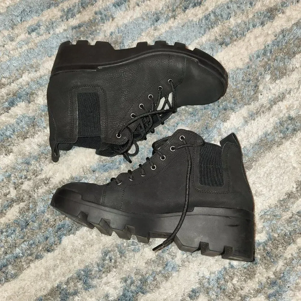 Eileen Fisher Womens Calm Black Suede Fur Trim Lace Up Ankle Booties 7.5